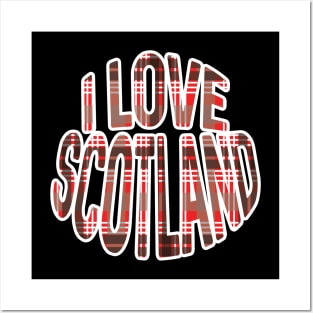 I LOVE SCOTLAND Red, Black and White Tartan Colour Typography Design Posters and Art